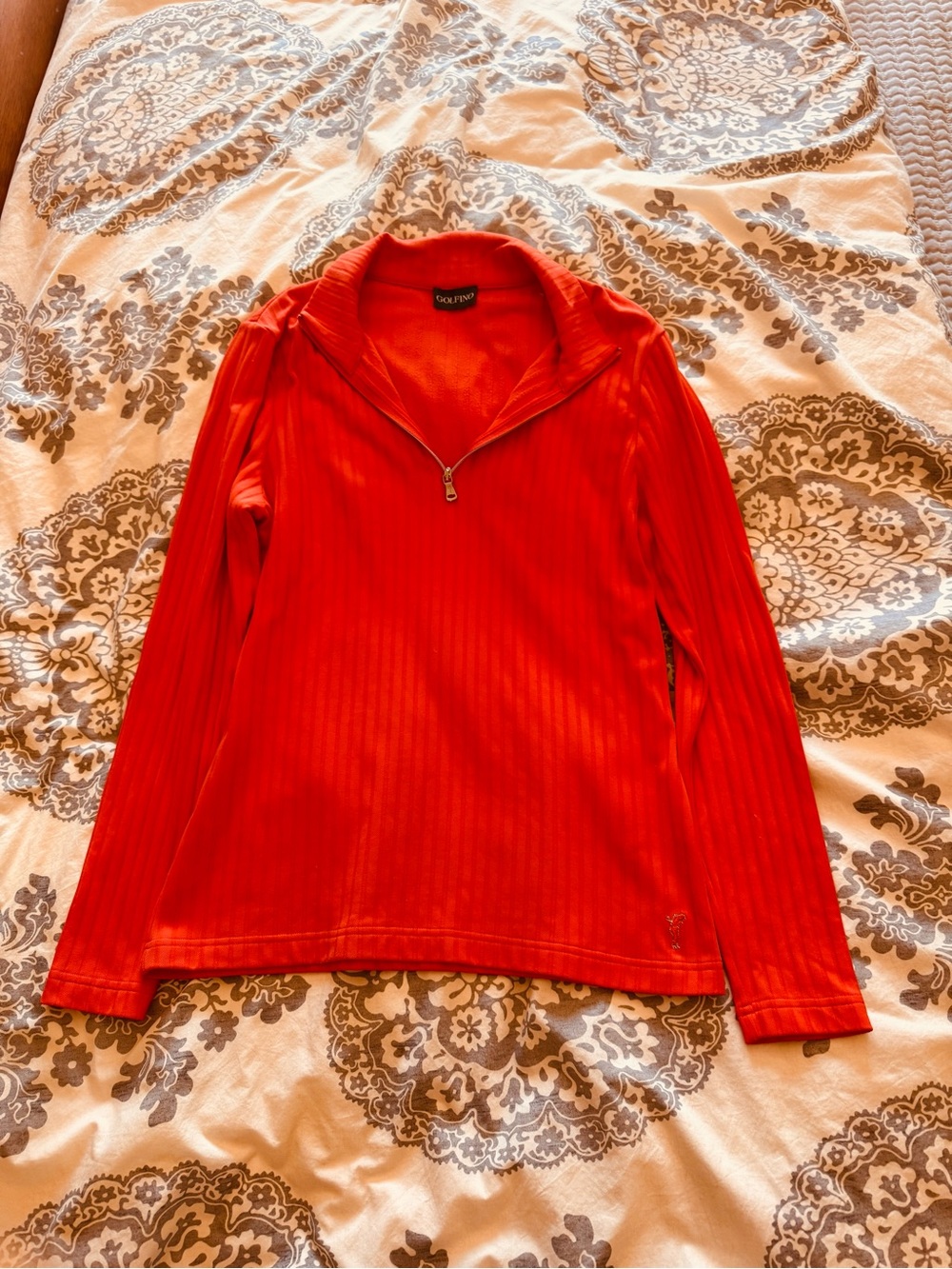 Women's orange Quarter-Zip Ribbed Turtleneck Sweater - Golfino